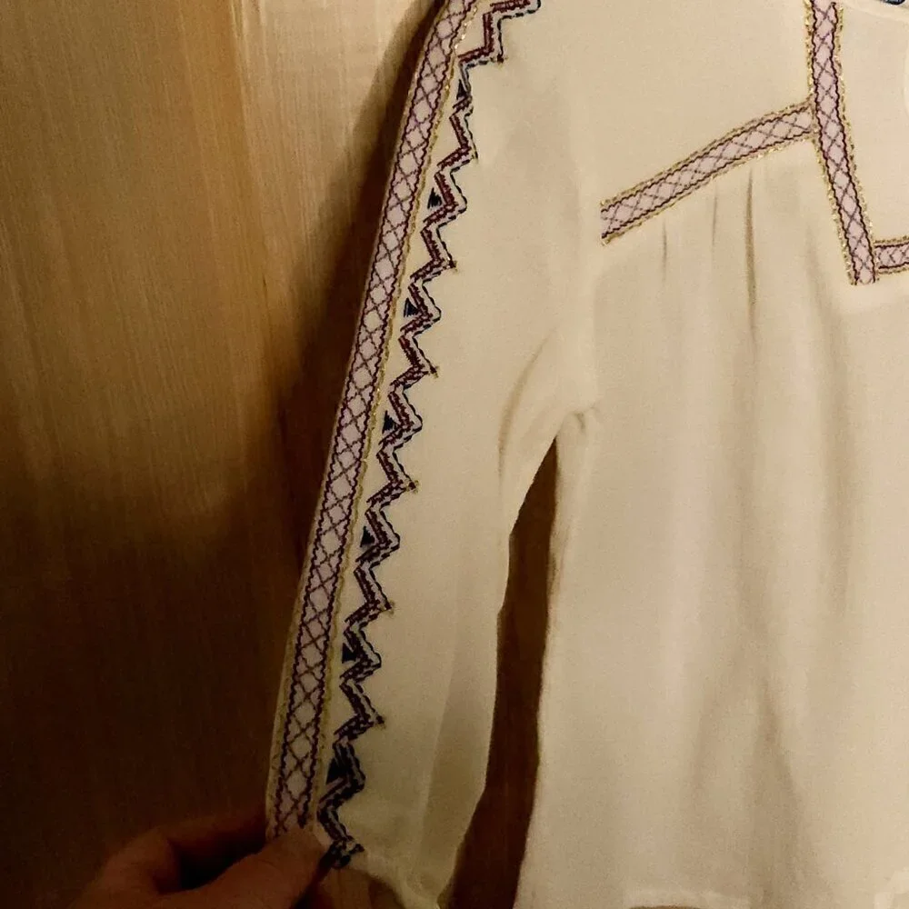 Old Navy New Cream Boho Embroidered Flowy Top 10-12